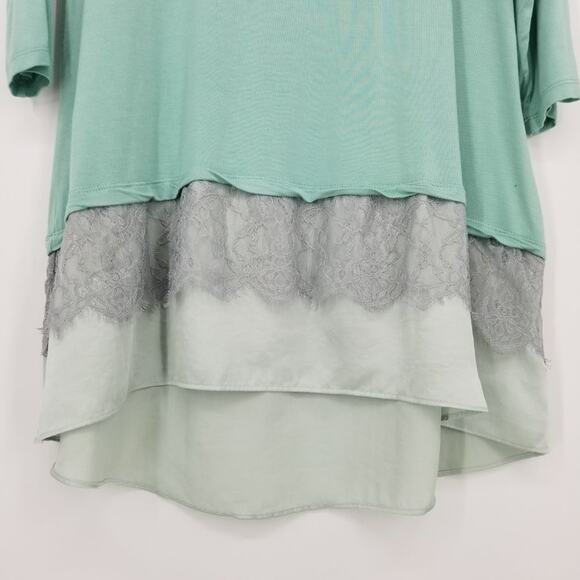 3/$25 Logo by Lori Goldstein Lace Satin Trim High Low Tunic Top MP Seafoam Green - Picture 7 of 11